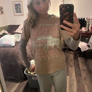 Brown Graphic T-Shirt with Long Sleeves